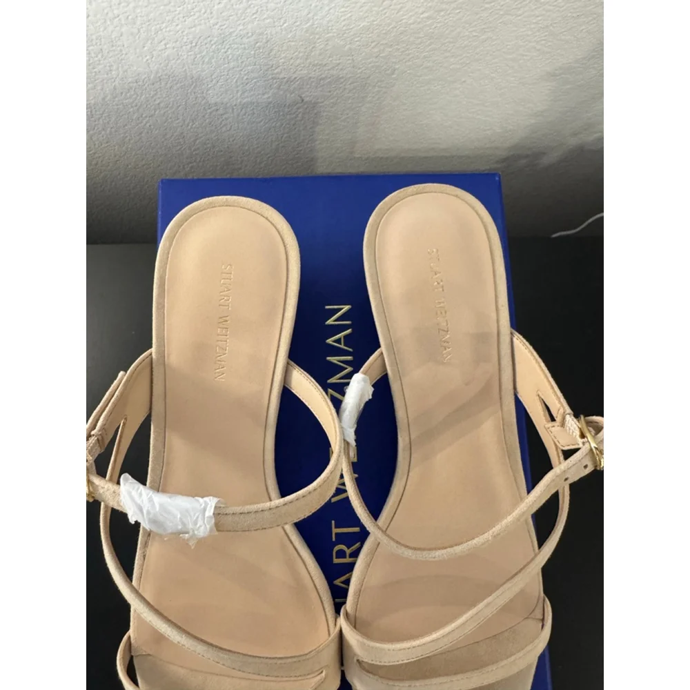 Women's Stuart‎ Weitzman Golden Beige Suede Wedge Sandals Size 10.5 - Picture 4 of 10